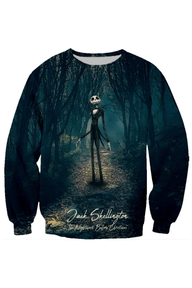 Halloween Theme Jack Skellington 3D Printed Long Sleeve Casual Loose Sweatshirt