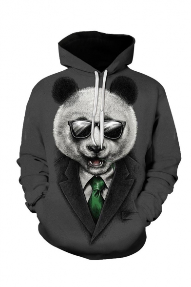 Hot Fashion Popular Panda 3D Printed Long Sleeve Casual Loose Dark Grey Hoodie