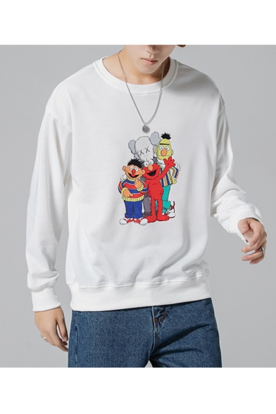 Hot Trendy Cartoon Doll Printed Long Sleeve Round Neck Unisex Casual Sports Pullover Sweatshirts