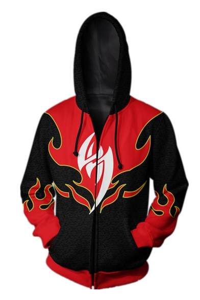 Iron Fist Fire Pattern Comic Cosplay Costume Black and Red Long Sleeve Zip Up Hoodie