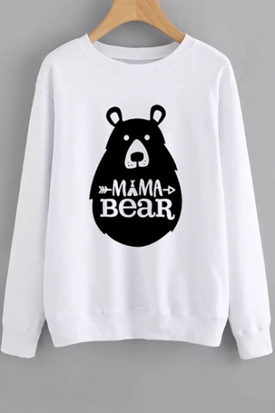MAMA BEAR Letter Cartoon Bear Print Round Neck Long Sleeve Sweatshirt