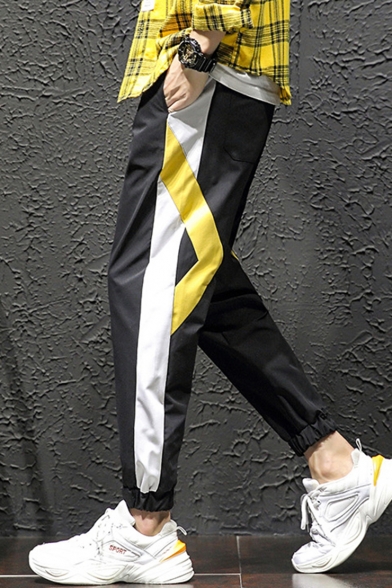 Men's New Fashion Contrast Stripe Side Drawstring Waist Elastic Cuff Casual Sports Track Pants