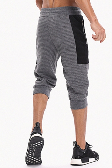 Men's Popular Fashion Colorblock Logo Printed Drawstring Waist Cropped Sports Sweatpants