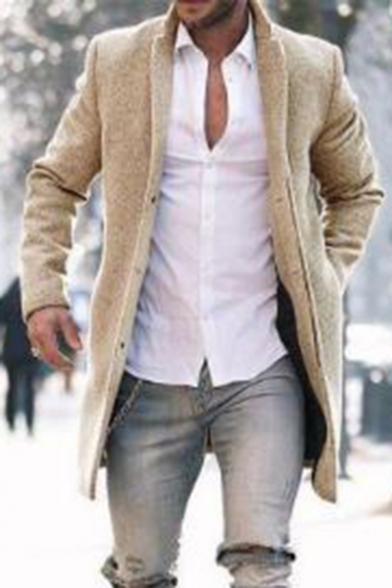 Mens Hot Fashion Simple Solid Color Long Sleeve Open Front Long Coat