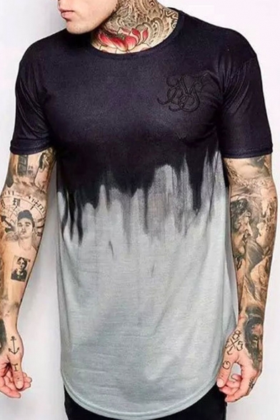 Mens Short Sleeve Round Neck Logo Printed Gradient T Shirt