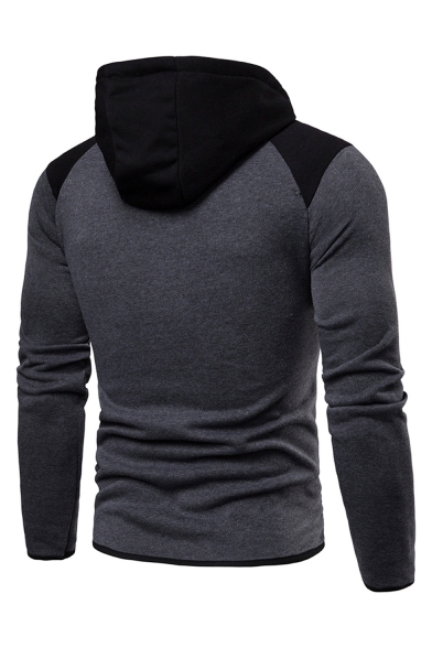 Mens Popular Fashion Colorblock Patched Drawstring Hooded Long Sleeve Casual Sports Zip Up Hoodie