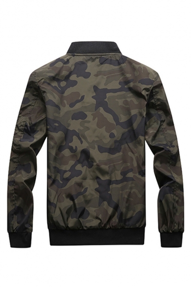 Mens Stylish Cool Camouflage Printed Long Sleeve Stand-Collar Zip Up Bomber Jacket