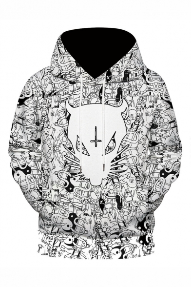 New Fashion Cartoon Cat 3D Printed Black and White Long Sleeve Casual Loose Hoodie