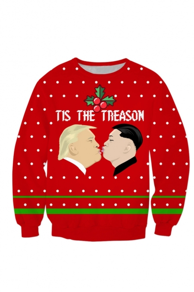 New Fashion Christmas Theme Funny Trump Printed Round Neck Long Sleeve Casual Sweatshirt
