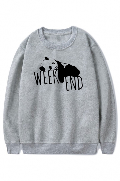 New Popular Letter WEEK END Panda Printed Round Neck Long Sleeve Pullover Sweatshirt