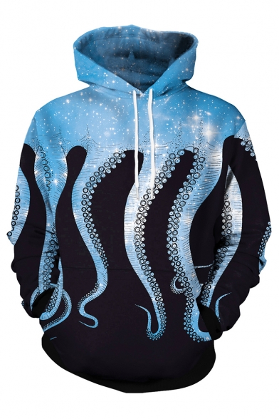 New Stylish 3D Octopus Printed Long Sleeve Casual Unisex Drawstring Hoodie