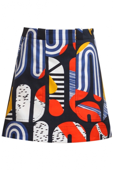 Personalized High Waist Graffiti Printed Cute Holiday Mini A-Line Skirt