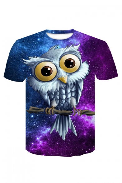 Popular Comic Owl Print Round Neck Short Sleeve Unisex T-Shirt