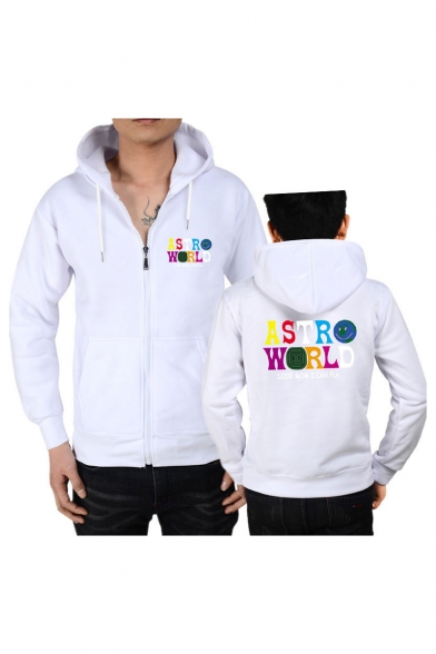 Popular Fashion Astroworld Letter Printed Long Sleeve Full Zip Casual Sports Hoodie