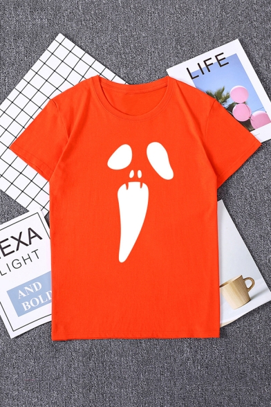 Summer Hot Stylish Halloween Skull Print Short Sleeve Round Neck Short T-Shirt