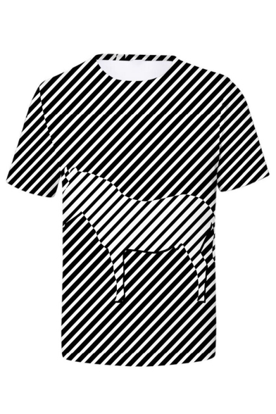 Summer Stylish Zebra Striped Pattern Round Neck Short Sleeve Casual Black And White T-Shirt