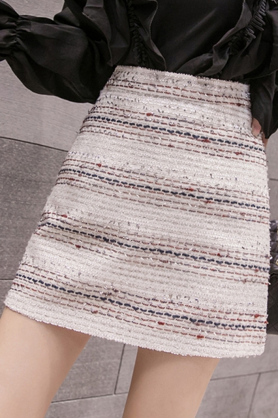 Winter Classic Colorful Stripe Zip Back Mini A-Line Skirt