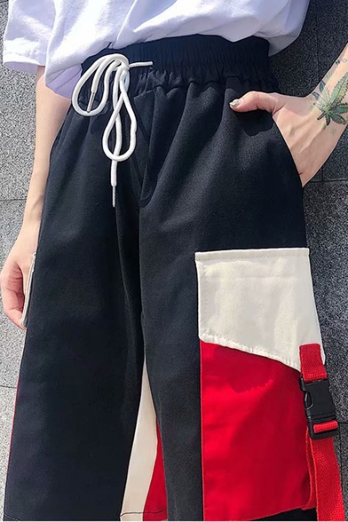 Womens Cool Unique Drawstring Waist Flap Pocket Bucket Belt Wide Leg Loose Straight Bermuda Cargo Shorts