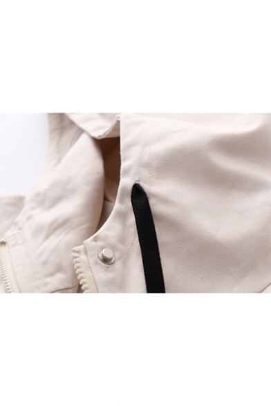 Womens Trendy Color Block Tape Stripe Long Sleeve Zip Up Leisure Hooded Jacket