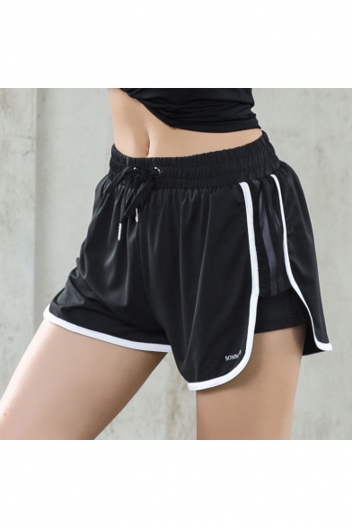 Black Cool Unique Drawstring Waist Quick Drying Casual Loose Yoga Shorts