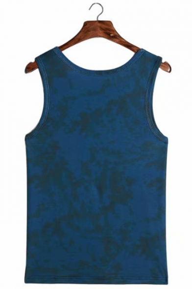 Cool Unique Sleeveless Round Neck 3D Tribal Feather Wolf Printed Blue Tank Top