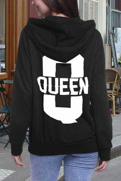 Couple THE KING/ HIS QUEEN Letter Printed in Back Pullover Hoodie