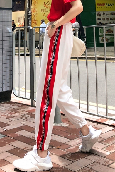 Drawstring Waist Letter Tape Side Hip Hop Style Tapered Track Pants