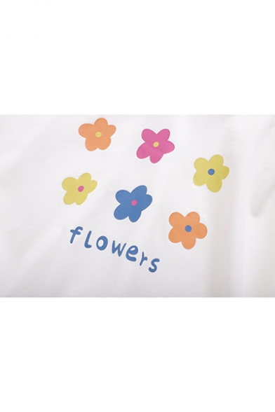 Flower Letter Printed Long Sleeve Leisure Hoodie
