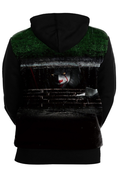 Halloween Cool Horrible Clown Figure 3D Printed Long Sleeve Black Unisex Hoodie