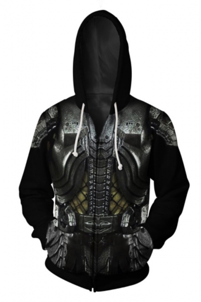 Hot Fashion Armor 3D Printed Cosplay Costume Black Long Sleeve Zip Up Hoodie