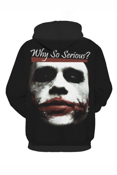 Hot Popular Letter WHY SO SERIOUS Joker 3D Printed Black Relaxed Fit Long Sleeve Pullover Hoodie