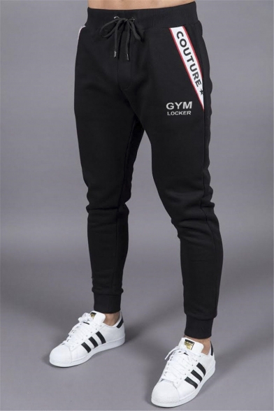 Men's New Fashion Letter GYM Printed Drawstring Waist Casual Sports Sweatpants Pencil Pants