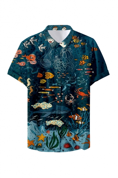 YOCheerful Mens Tops Printed Hawaiian Loose Beachwears Short Sleeve Casual Button Down Shirts