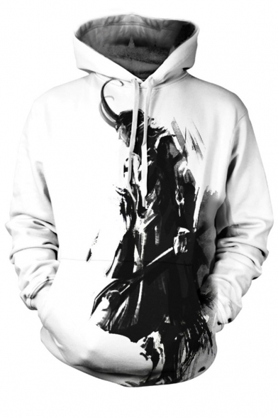 New Arrival Popular Comic Figure Pattern Long Sleeve White Loose Pullover Hoodie