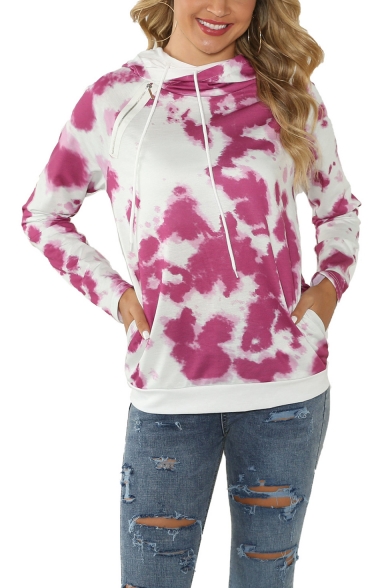 New Fashion Tie-Dyed Zippered Side Long Sleeve Pullover Hoodie