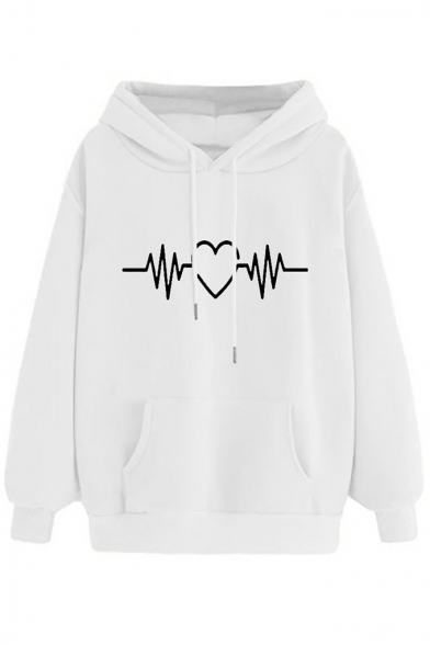 New Popular Funny Cardiogram Love Heart Printed Long Sleeve Hoodie With Pocket