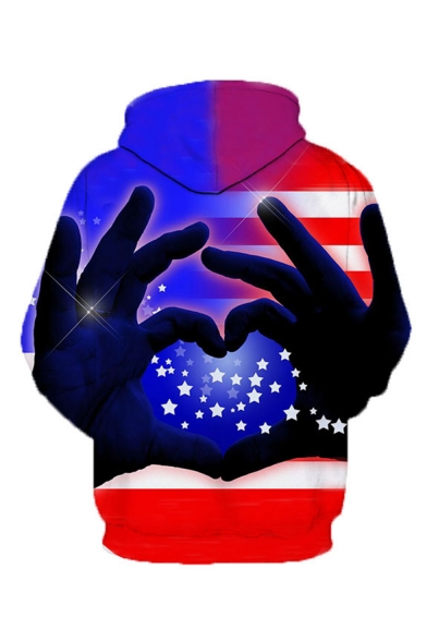 New Stylish American Flag Heart 3D Printed Purple Loose Fit Long Sleeve Unisex Pullover Hoodie