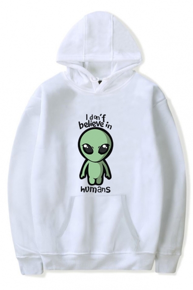 New Stylish Funny Alien Letter I Don't Believe In Humans Printed Casual Sport Hoodie