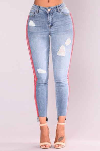 high waisted light wash ripped jeans