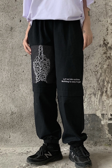 New Stylish Letter Finger Printed Loose Fit Unisex Casual Sports Pants Cargo Pants
