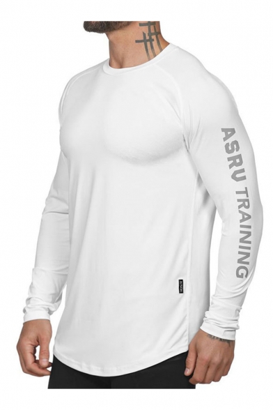 New Stylish Long Sleeve Round Neck ASRU TRAINING Letter Printed Quick Dry Sport Tee