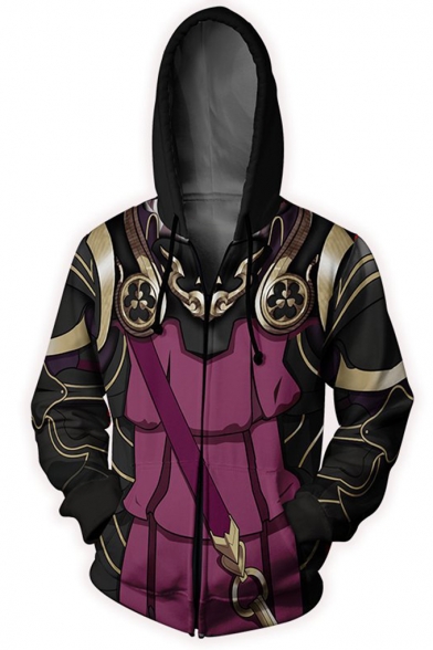 New Stylish Purple and Black Fire Comic Cosplay Costume Zip Up Drawstring Hoodie