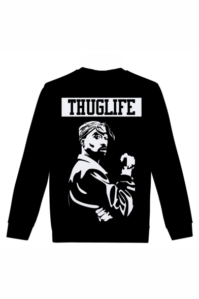Popular American Famous Rapper 3D Printed Black Long Sleeve Round Neck Pullover Sweatshirts
