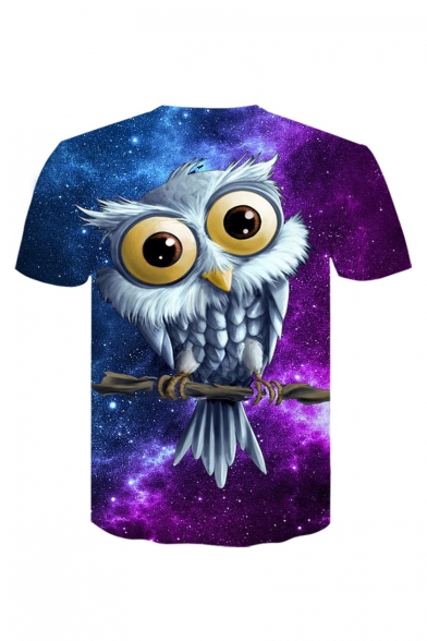 Popular Comic Owl Print Round Neck Short Sleeve Unisex T-Shirt