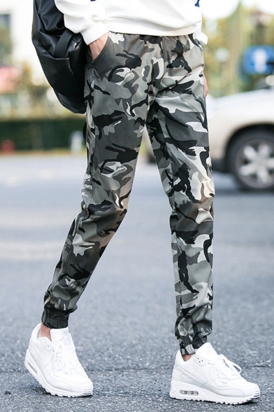 Popular Fashion Camouflage Printed Relaxed Fit Elastic Cuffs Guys Casual Cotton Sweatpants