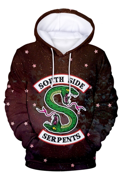 Popular South Side Snake Logo Printed Long Sleeve Brown Loose Pullover Hoodie