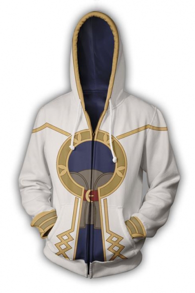Stylish Fire Comic Cosplay Costume White Long Sleeve Zip Up Fitted Hoodie
