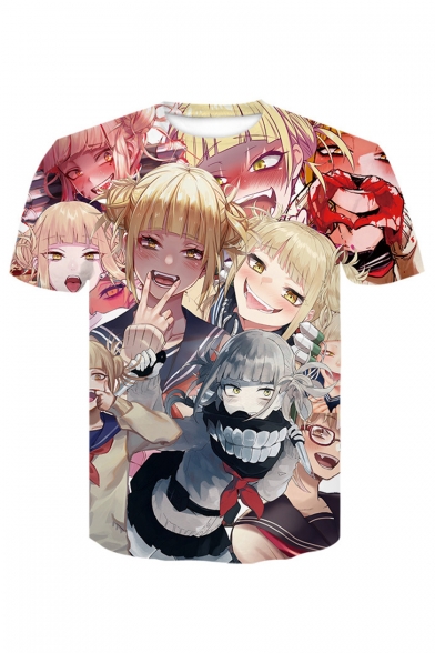 Summer Fashion 3D Comic Anime Character Printed Short Sleeve Round Neck T-Shirt