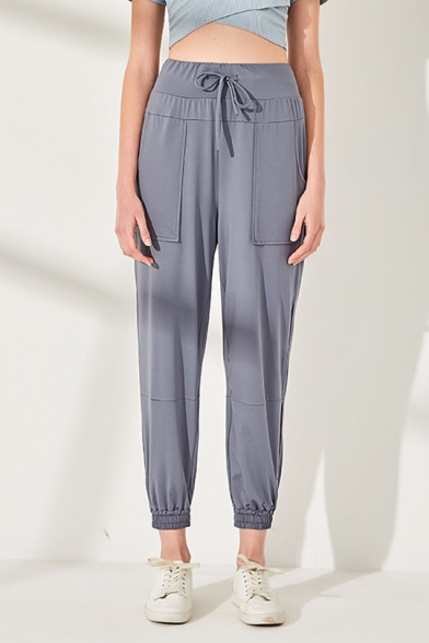 Trendy Simple Plain Drawstring Waist Elastic Cuff Sport Yoga Tapered Pants