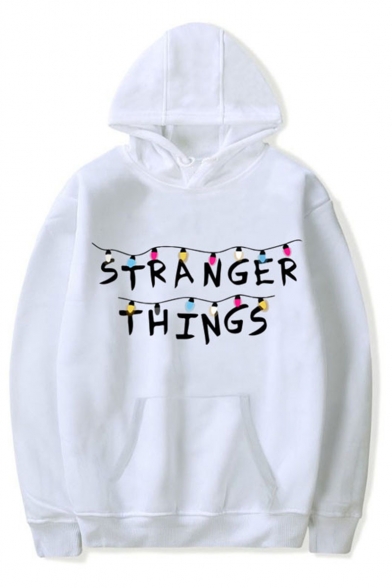 White Long Sleeve Letter Printed Pullover Loose Hoodie